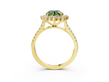 Yellow gold Fancy Green Round  Halo Diamond Ring with Pavé Band and Prong Setting_40