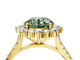 Yellow gold Fancy Green Round  Halo Diamond Ring with Pavé Band and Prong Setting_41