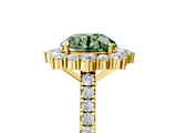 Yellow gold Fancy Green Round  Halo Diamond Ring with Pavé Band and Prong Setting_42