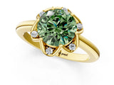 Yellow gold Fancy Green Round  Halo Diamond Ring with Round Cluster Setting, Solitaire Band, and Four-Prong Setting_50