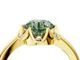 Yellow gold Fancy Green Round  Halo Diamond Ring with Round Cluster Setting, Solitaire Band, and Four-Prong Setting_53
