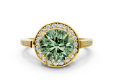 Yellow gold Fancy Green Round  Halo Diamond Ring with Split Shank and Four-Prong Setting_45
