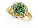 Yellow gold Fancy Green Round  Halo Diamond Ring with Split Shank and Four-Prong Setting_46
