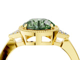 Yellow gold Fancy Green Round  Halo Diamond Ring with Tapered Band and Four-Prong Setting_11