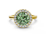Yellow gold Fancy Green Round  Halo Diamond Solitaire with Pavé Band and Four-Prong Setting_91