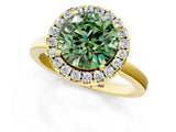 Yellow gold Fancy Green Round  Halo Diamond Solitaire with Pavé Band and Four-Prong Setting_92