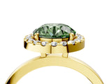 Yellow gold Fancy Green Round  Halo Diamond Solitaire with Pavé Band and Four-Prong Setting_95