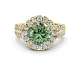 Yellow gold Fancy Green Round  Halo Diamond Split Shank Engagement Ring with Prong Setting_122