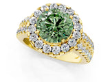 Yellow gold Fancy Green Round  Halo Diamond Split Shank Engagement Ring with Prong Setting_123