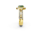 Yellow gold Fancy Green Round  Halo Diamond Split Shank Engagement Ring with Prong Setting_124