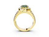 Yellow gold Fancy Green Round  Halo Diamond Split Shank Engagement Ring with Prong Setting_125