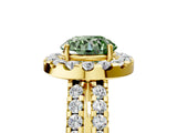 Yellow gold Fancy Green Round  Halo Diamond Split Shank Engagement Ring with Prong Setting_127