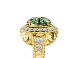 Yellow gold Fancy Green Round  Halo Diamond Split Shank Ring with Milgrain Detail_53