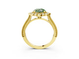 Yellow gold Fancy Green Round  Halo Milgrain Pave Diamond Ring with Four-Prong Setting 3