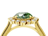 Yellow gold Fancy Green Round  Halo Milgrain Pave Diamond Ring with Four-Prong Setting 4