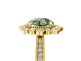 Yellow gold Fancy Green Round  Halo Milgrain Pave Diamond Ring with Four-Prong Setting 5