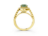 Yellow gold Fancy Green Round  Halo Milgrain Solitaire with Bezel Set Side Stones and Pave Band_35