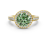 Yellow gold Fancy Green Round  Halo Pavé Diamond Engagement Ring with Bezel Setting_20