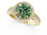 Yellow gold Fancy Green Round  Halo Pavé Diamond Engagement Ring with Bezel Setting_21