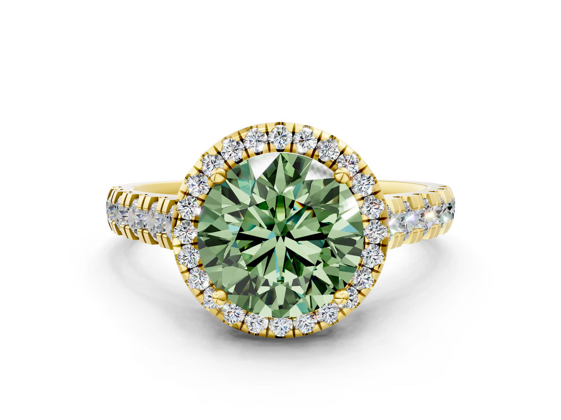Yellow gold Fancy Green Round  Halo Pavé Diamond Engagement Ring with Four-Prong Setting_27