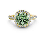Yellow gold Fancy Green Round  Halo Pavé Diamond Engagement Ring with Four-Prong Setting_27