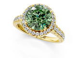 Yellow gold Fancy Green Round  Halo Pavé Diamond Engagement Ring with Four-Prong Setting_28