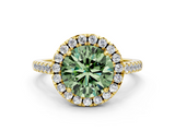 Yellow gold Fancy Green Round  Halo Pavé Diamond Engagement Ring with Four-Prong Setting_3