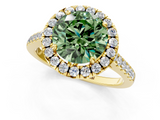 Yellow gold Fancy Green Round  Halo Pavé Diamond Engagement Ring with Four-Prong Setting_4