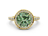 Yellow gold Fancy Green Round  Halo Pave Band Solitaire Ring with Prong Setting_66