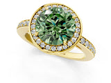 Yellow gold Fancy Green Round  Halo Pave Band Solitaire Ring with Prong Setting_67