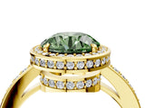 Yellow gold Fancy Green Round  Halo Pave Band Solitaire Ring with Prong Setting_70
