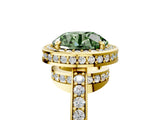 Yellow gold Fancy Green Round  Halo Pave Band Solitaire Ring with Prong Setting_71