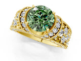 Yellow gold Fancy Green Round  Halo Pave Diamond Engagement Ring with Milgrain Detailing_50