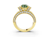 Yellow gold Fancy Green Round  Halo Pave Diamond Engagement Ring with Milgrain Detailing_52