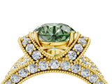 Yellow gold Fancy Green Round  Halo Pave Diamond Engagement Ring with Milgrain Detailing_53