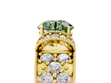 Yellow gold Fancy Green Round  Halo Pave Diamond Engagement Ring with Milgrain Detailing_54