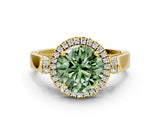 Yellow gold Fancy Green Round  Halo Pave Split Shank Prong Setting Ring_39