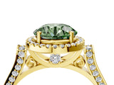 Yellow gold Fancy Green Round  Halo Pave Split Shank Prong Setting Ring_43