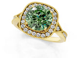 Yellow gold Fancy Green Round  Halo Round Diamond Milgrain Pave Engagement Ring_4