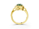 Yellow gold Fancy Green Round  Halo Round Diamond Milgrain Pave Engagement Ring_6