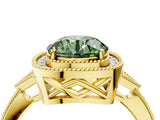 Yellow gold Fancy Green Round  Halo Round Diamond Milgrain Pave Engagement Ring_7