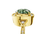 Yellow gold Fancy Green Round  Halo Round Diamond Milgrain Pave Engagement Ring_8