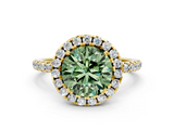 Yellow gold Fancy Green Round  Halo Round Diamond Pavé Band Four-Prong Ring_3