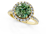 Yellow gold Fancy Green Round  Halo Round Diamond Pavé Band Four-Prong Ring_4