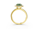Yellow gold Fancy Green Round  Halo Round Diamond Pavé Band Four-Prong Ring_6