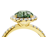 Yellow gold Fancy Green Round  Halo Round Diamond Pavé Band Four-Prong Ring_7