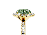 Yellow gold Fancy Green Round  Halo Round Diamond Pavé Band Four-Prong Ring_8