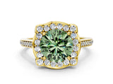 Yellow gold Fancy Green Round  Halo Round Diamond Pave Band with Four-Prong Setting_39