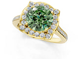 Yellow gold Fancy Green Round  Halo Round Diamond Pave Band with Four-Prong Setting_40
