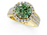 Yellow gold Fancy Green Round  Halo Round Diamond Pave Band with Prong Setting 1